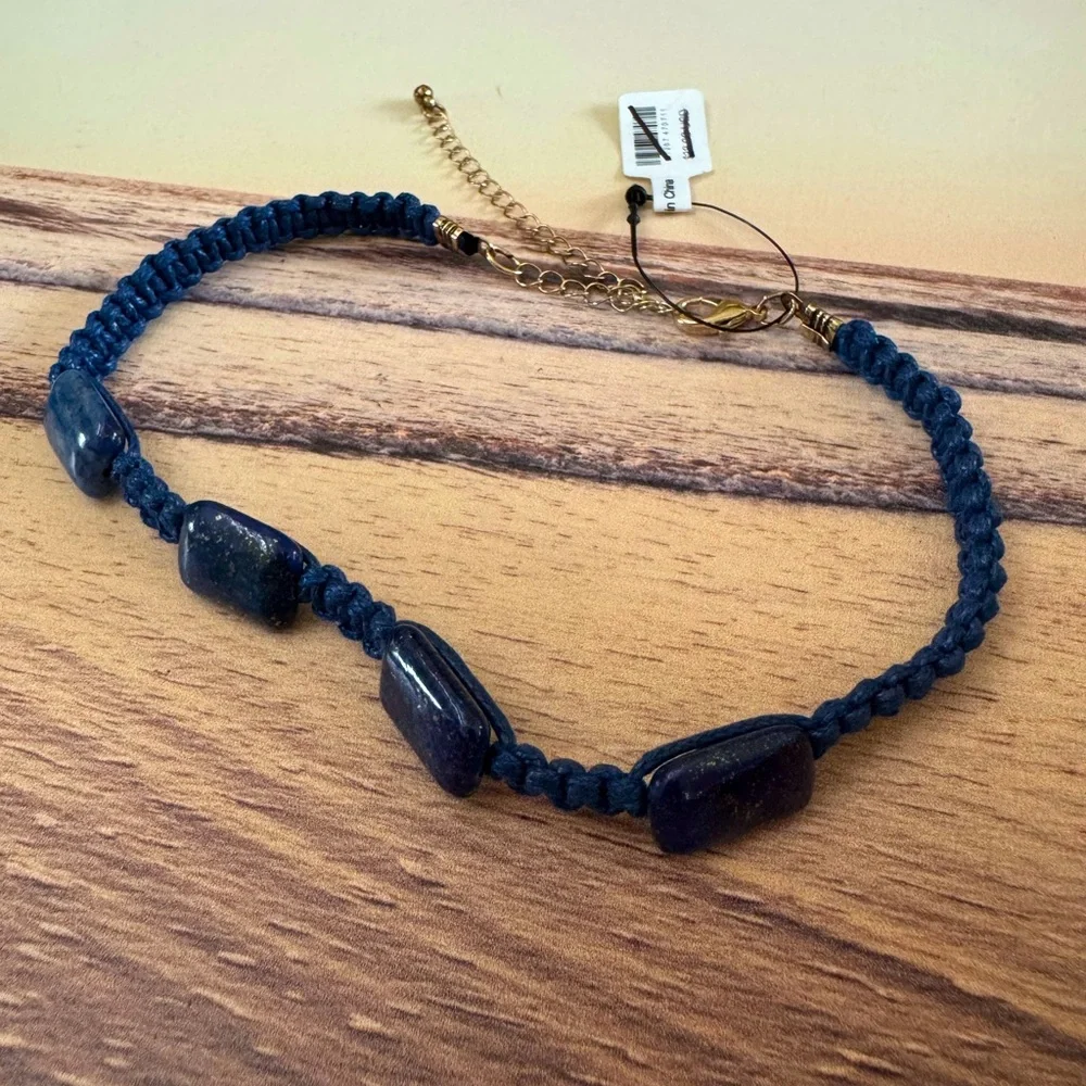Free People Collier Sweet Carolina Blue Braided Coker Necklace W/ Natural Stones